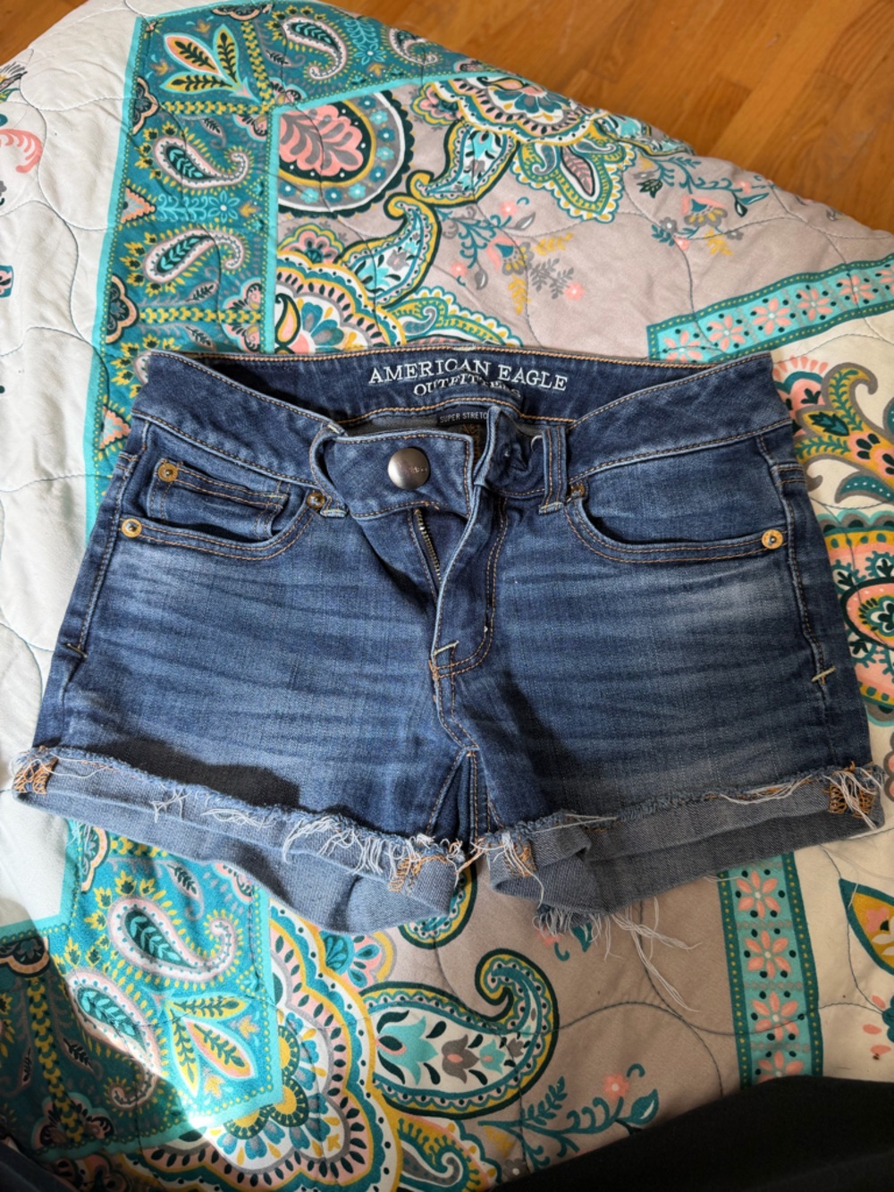 Dark Blue Distressed Denim Shorts